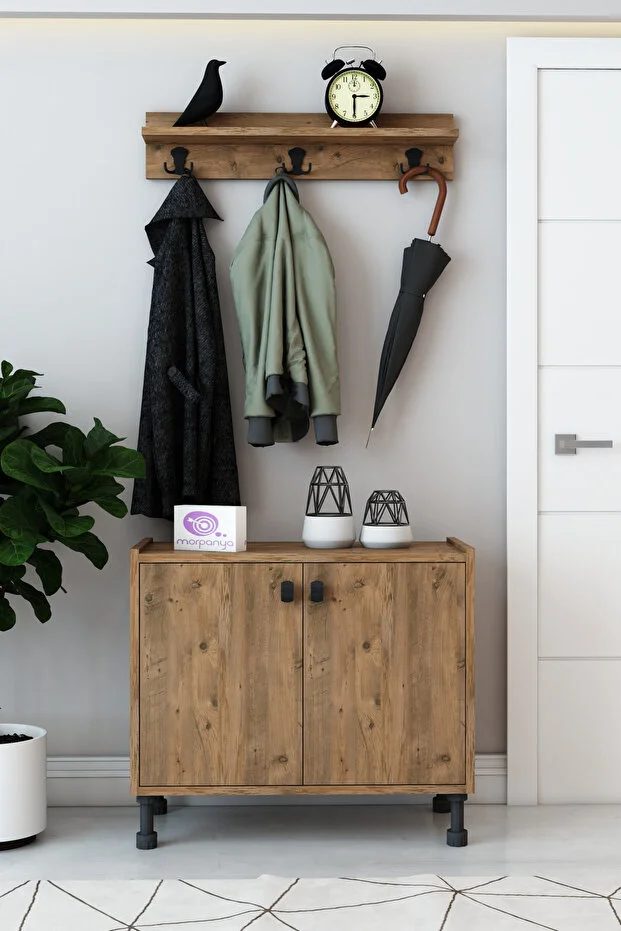 Detay 2 Kapaklı Ayakkabılık Çok Amaçlı Dolap Portmanto Raflı Vestiyer